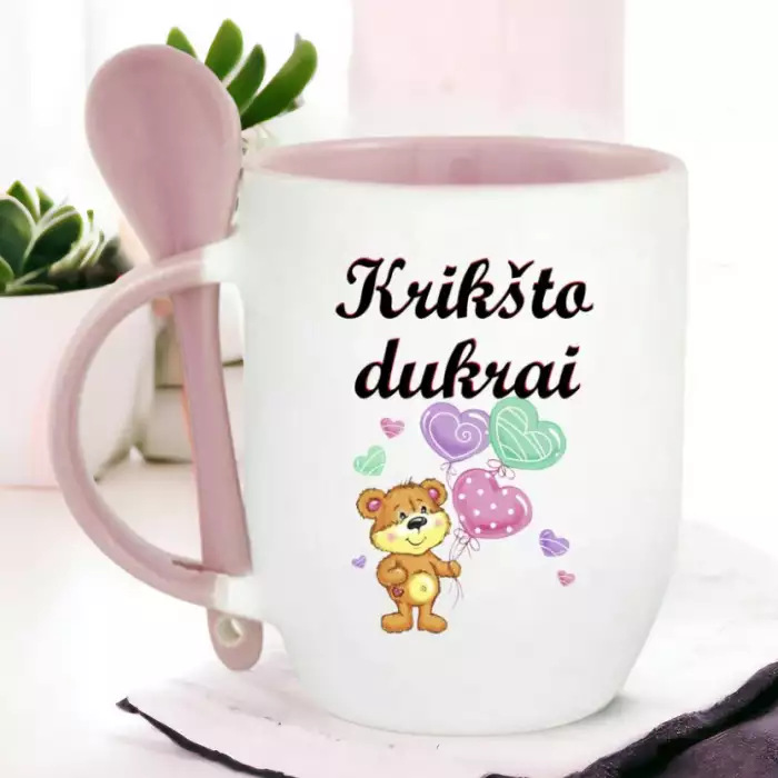 Puodelis su šaukšteliu „Krikšto dukrai“