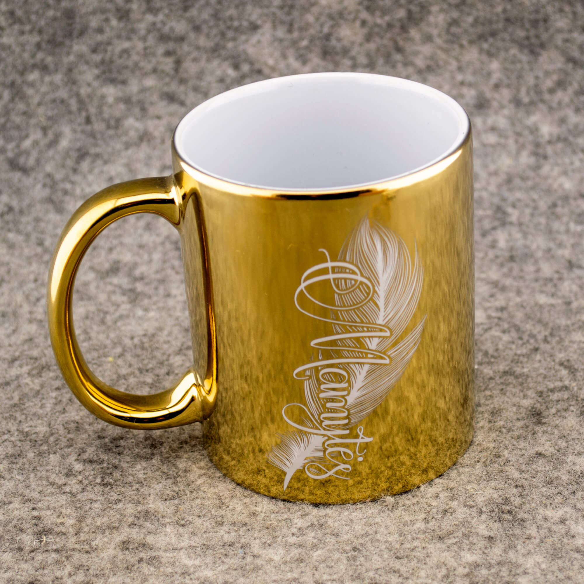 Auksinis graviruotas keramikinis puodelis mamytei