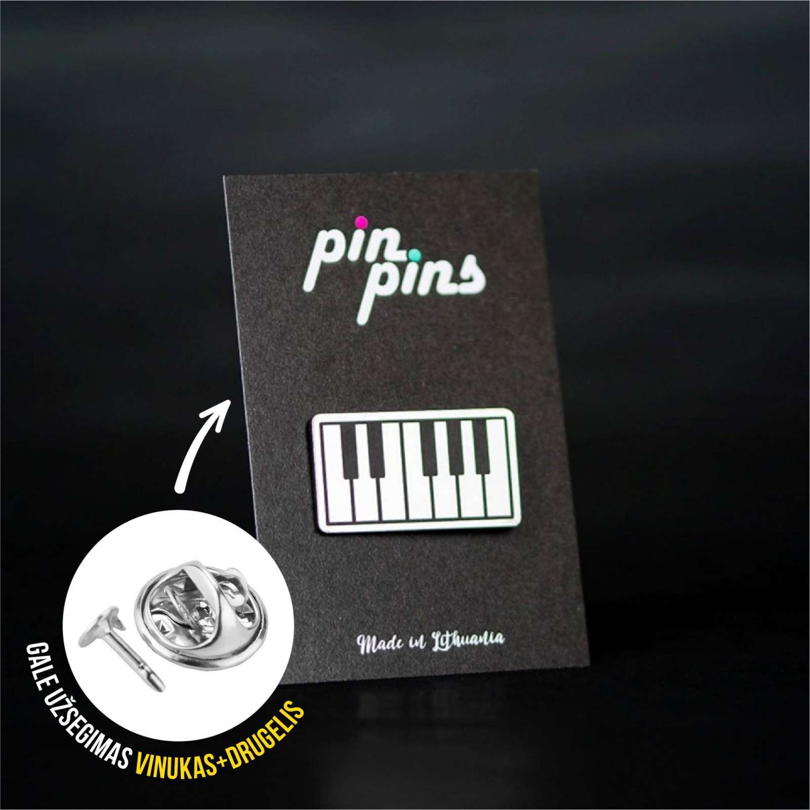Piano Klavišai Muzika įsegamas Pin ženkliukas sagė