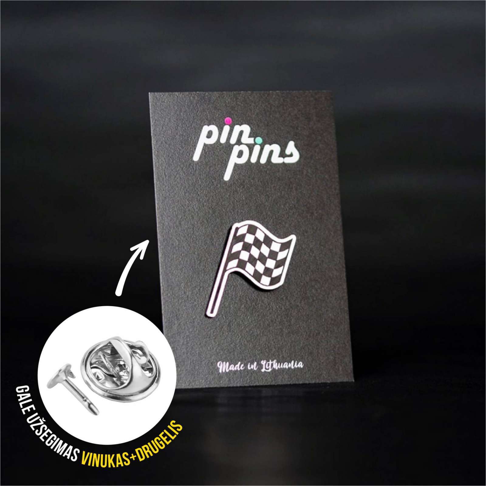Vėliava Finišas Finish Flag Pin ženkliukas