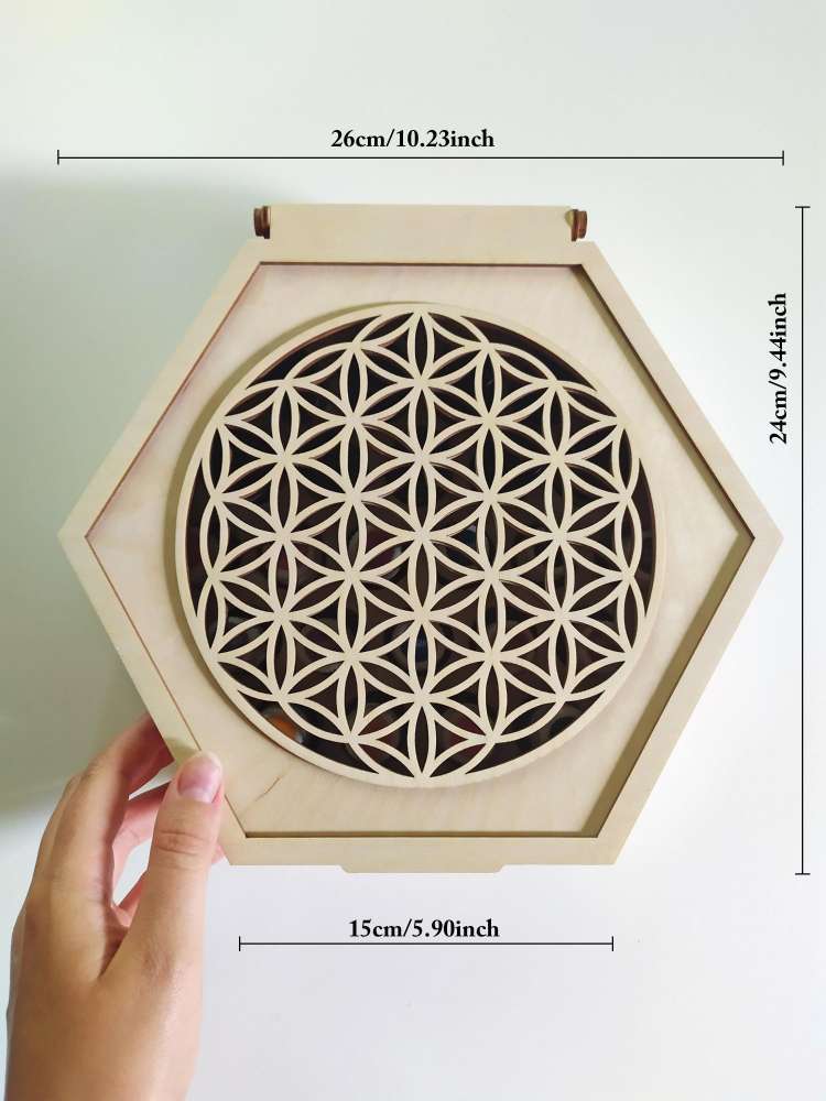Medinė dėžutė eteriniams aliejams (24 buteliukams) ''Flower of life''
