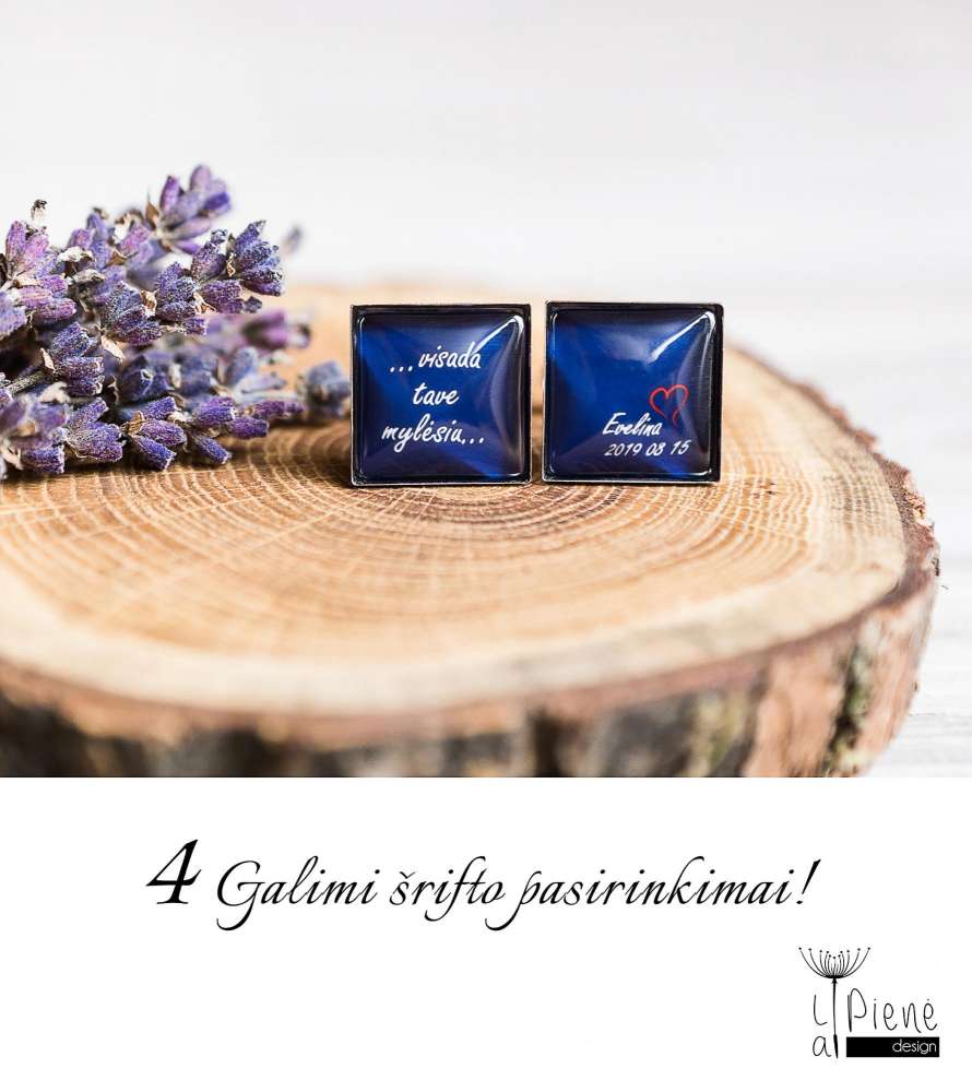 Mėlynos vestuvinės sąsagos su tekstu