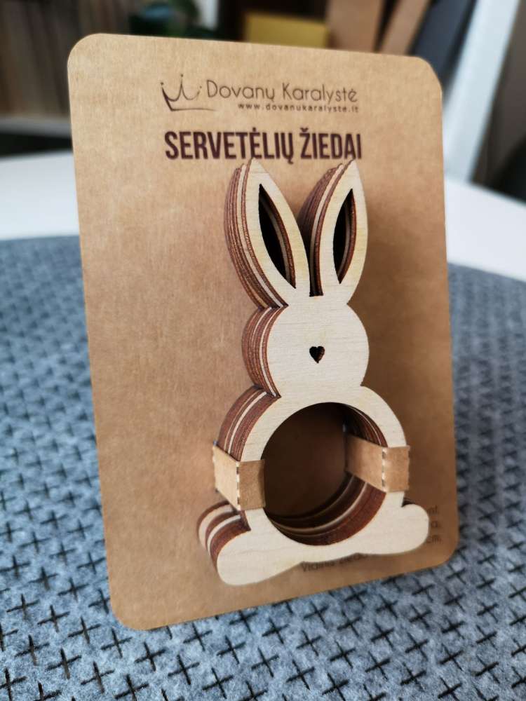 Servetėlių žiedai iš medžio „Stovintis zuikis“, 6vnt.
