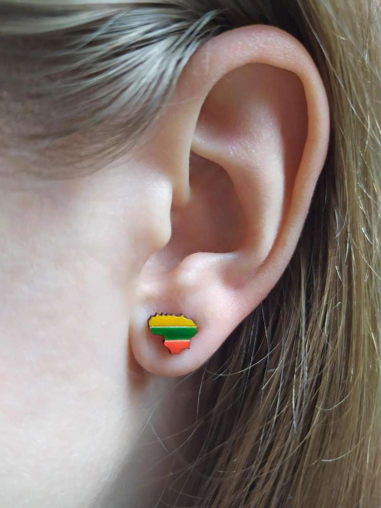 Auskarai ''Trispalvė Lietuva'' mediniai rankų darbo