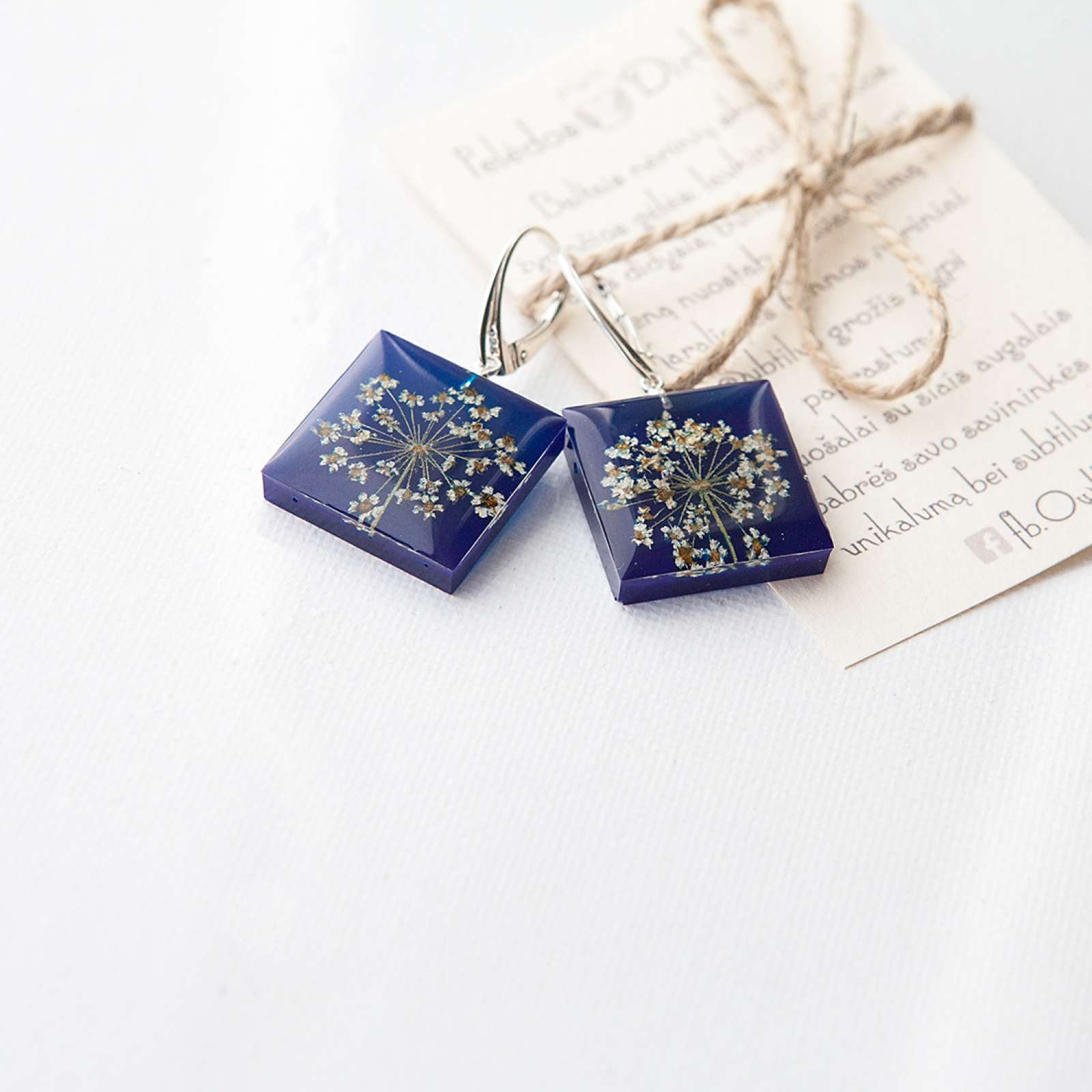 Sidabriniai kvadratiniai auskarai „Blue Queen“