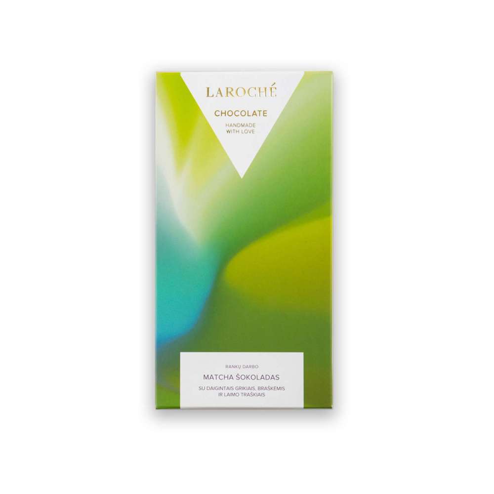 Matcha šokoladas su daigintais grikiais, braškėmis ir laimo traškiais N°1