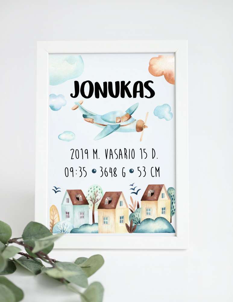 Plakatas metrikai vaikams „Lėktuvėlis“