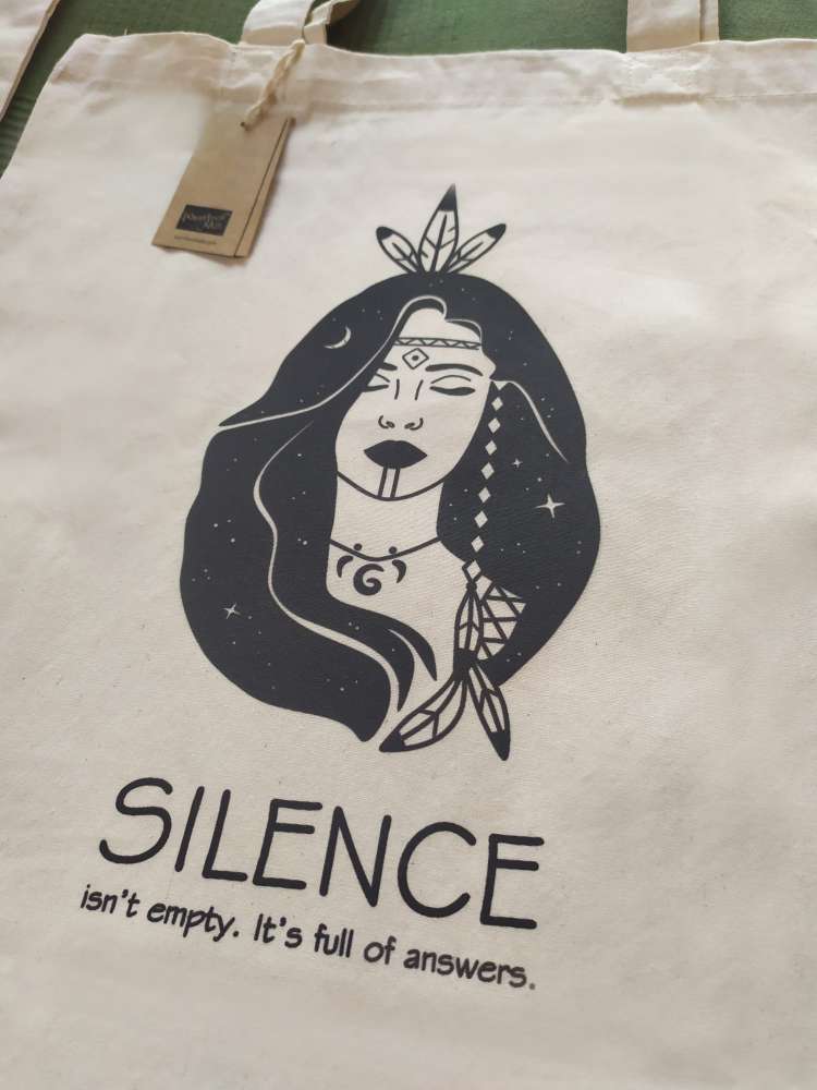 Organinės medvilnės krepšys su indėne ''Silence''