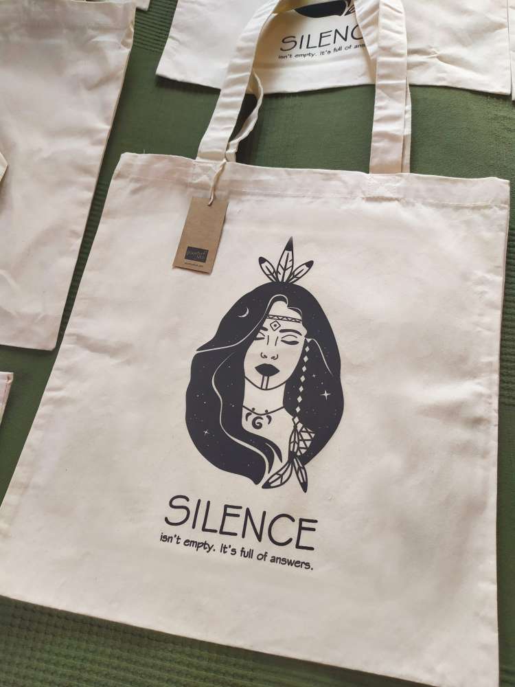 Organinės medvilnės krepšys su indėne ''Silence''