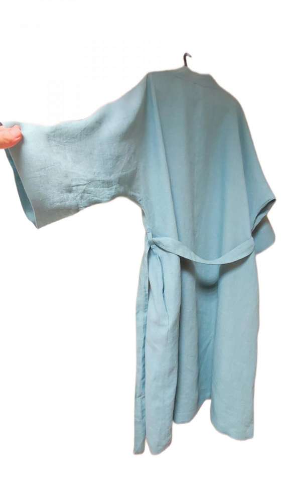 Lininis Chalatas Unisex / Komfortiškas Lininis Chalatas su Šaline Apykakle ir Kimono Rankovėmis / Stilingas Lietuviško lino chalatas su Kišenėmis ir Dirželiu