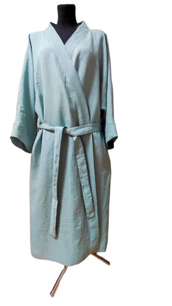 Lininis Chalatas Unisex / Komfortiškas Lininis Chalatas su Šaline Apykakle ir Kimono Rankovėmis / Stilingas Lietuviško lino chalatas su Kišenėmis ir Dirželiu