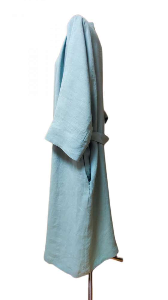 Lininis Chalatas Unisex / Komfortiškas Lininis Chalatas su Šaline Apykakle ir Kimono Rankovėmis / Stilingas Lietuviško lino chalatas su Kišenėmis ir Dirželiu