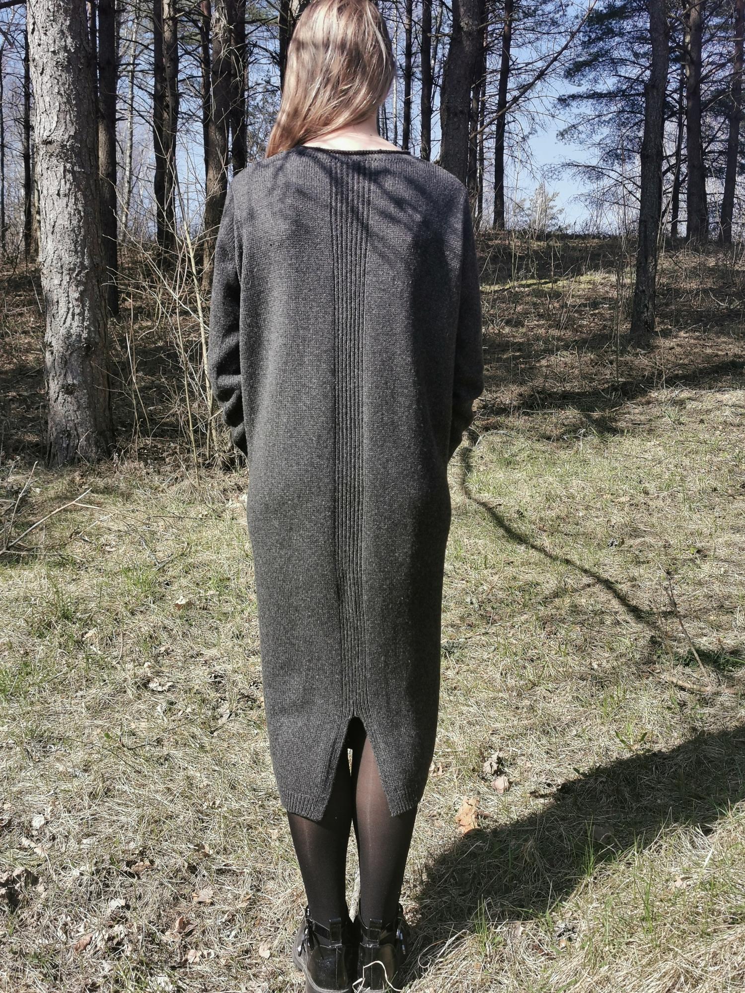 Merino ir kašmyro vilnos suknelė, šilta megzta suknelė žiemai, negabaritinė vilnonė suknelė, pagaminta Lietuvoje