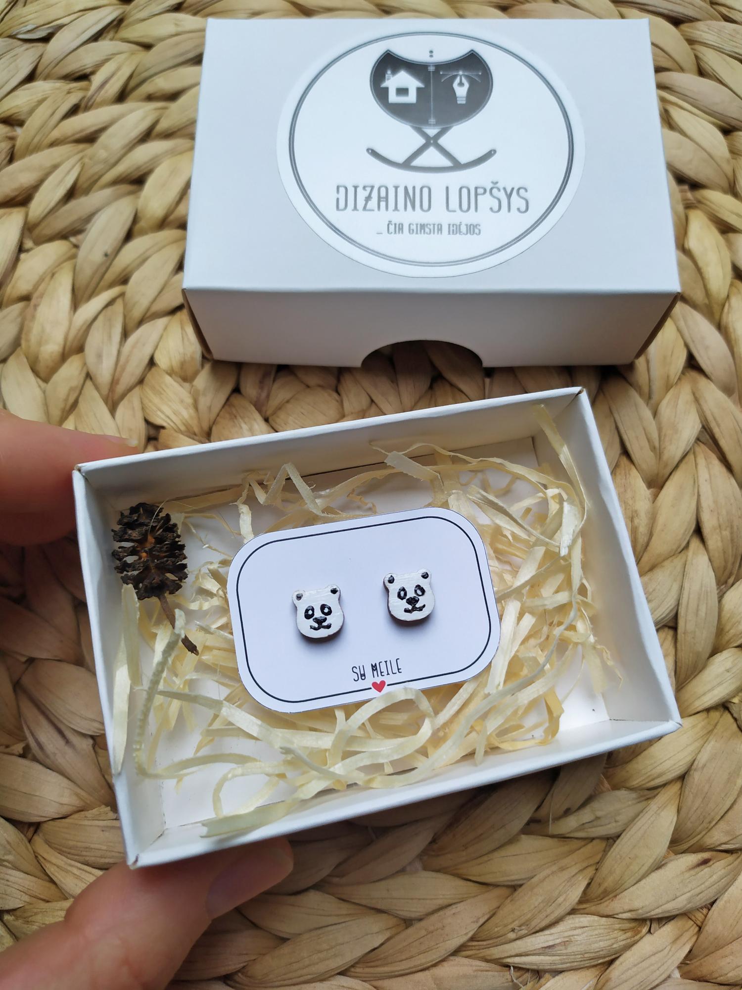 Mediniai auskarai su pandomis ''Panda''