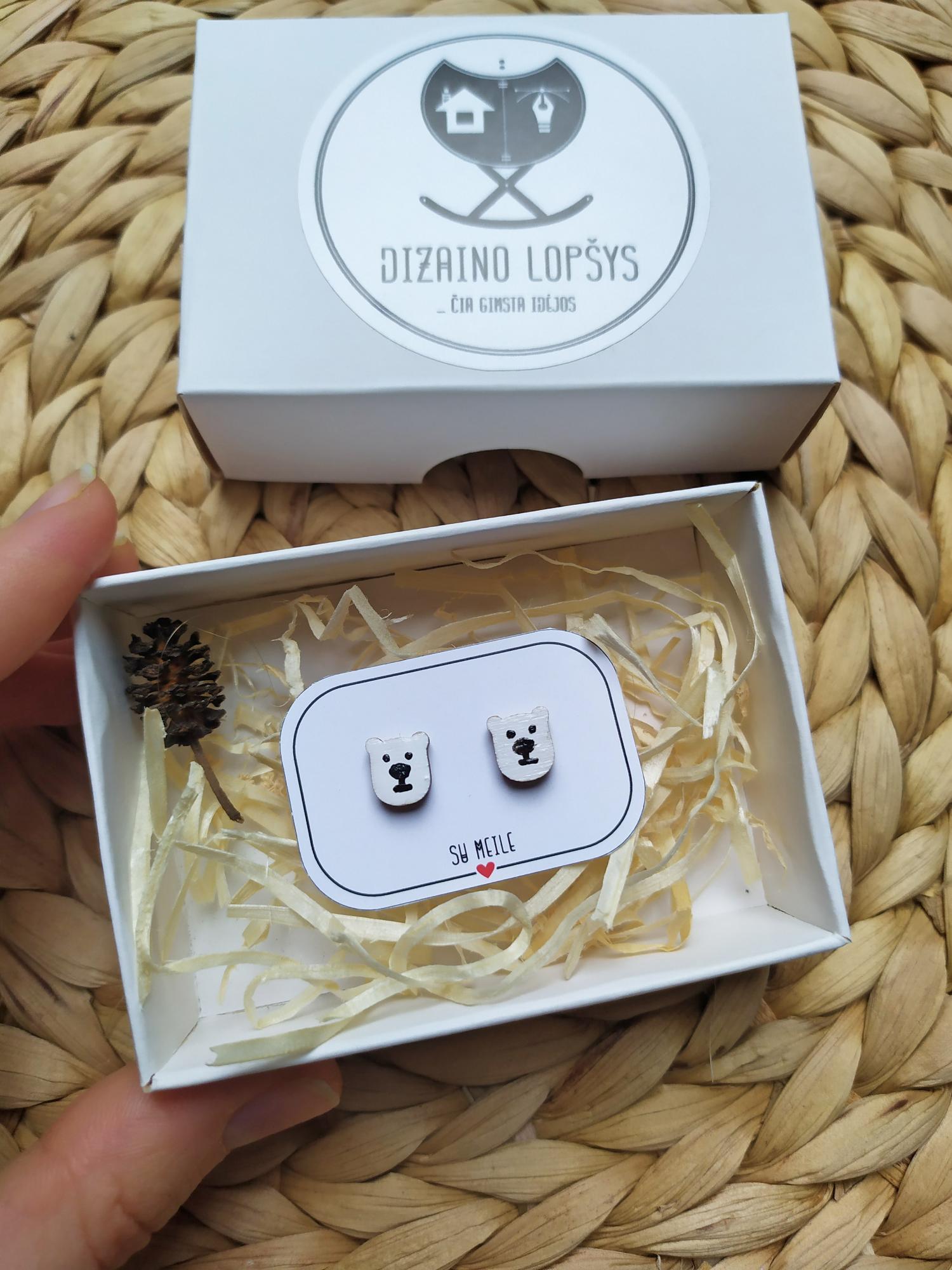 Mediniai auskarai su pandomis ''Panda''