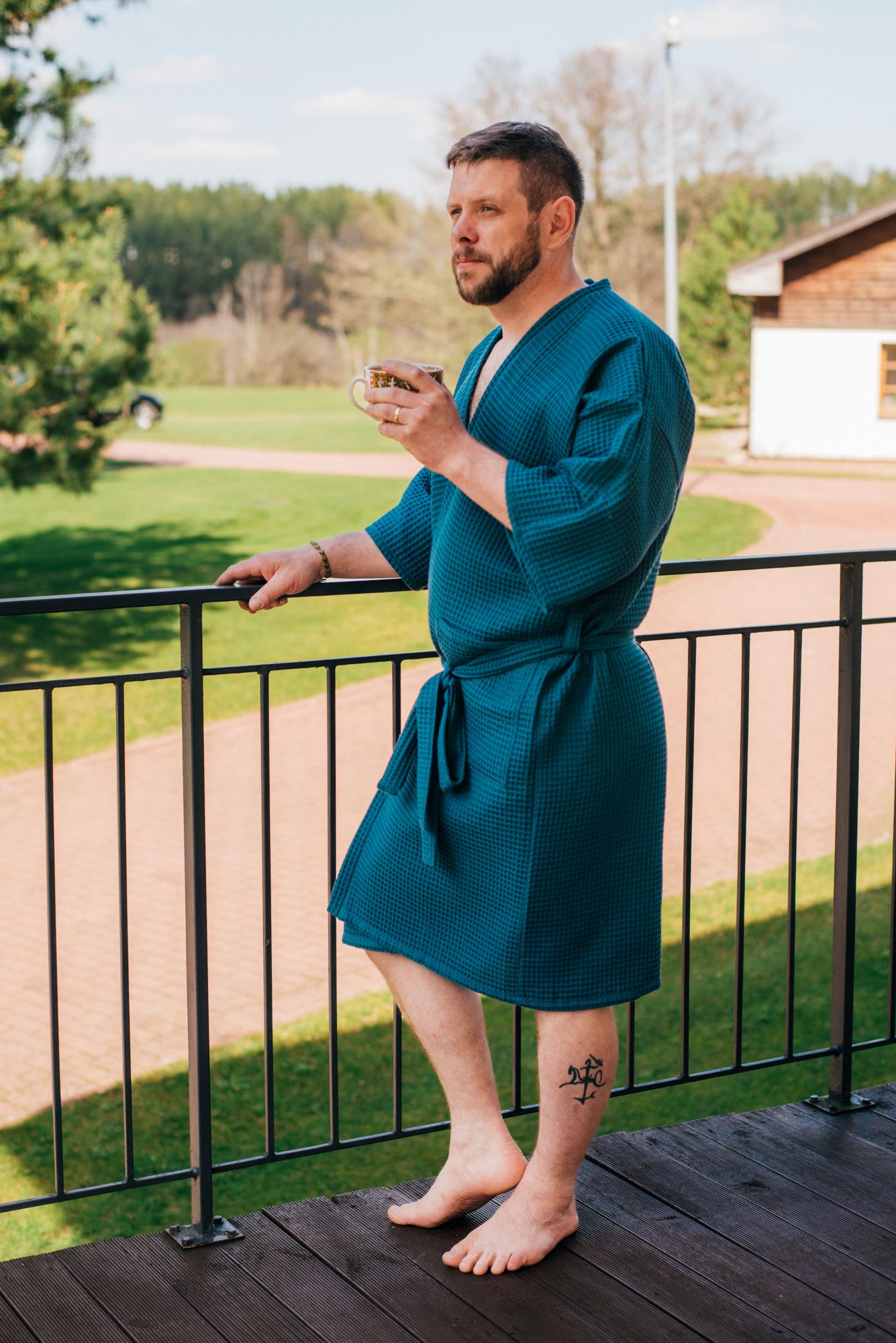 Medvilninis (vaflinis) kimono stiliaus chalatas
