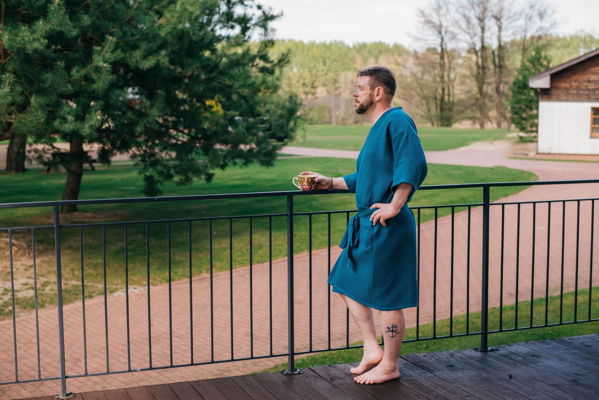 Medvilninis (vaflinis) kimono stiliaus chalatas