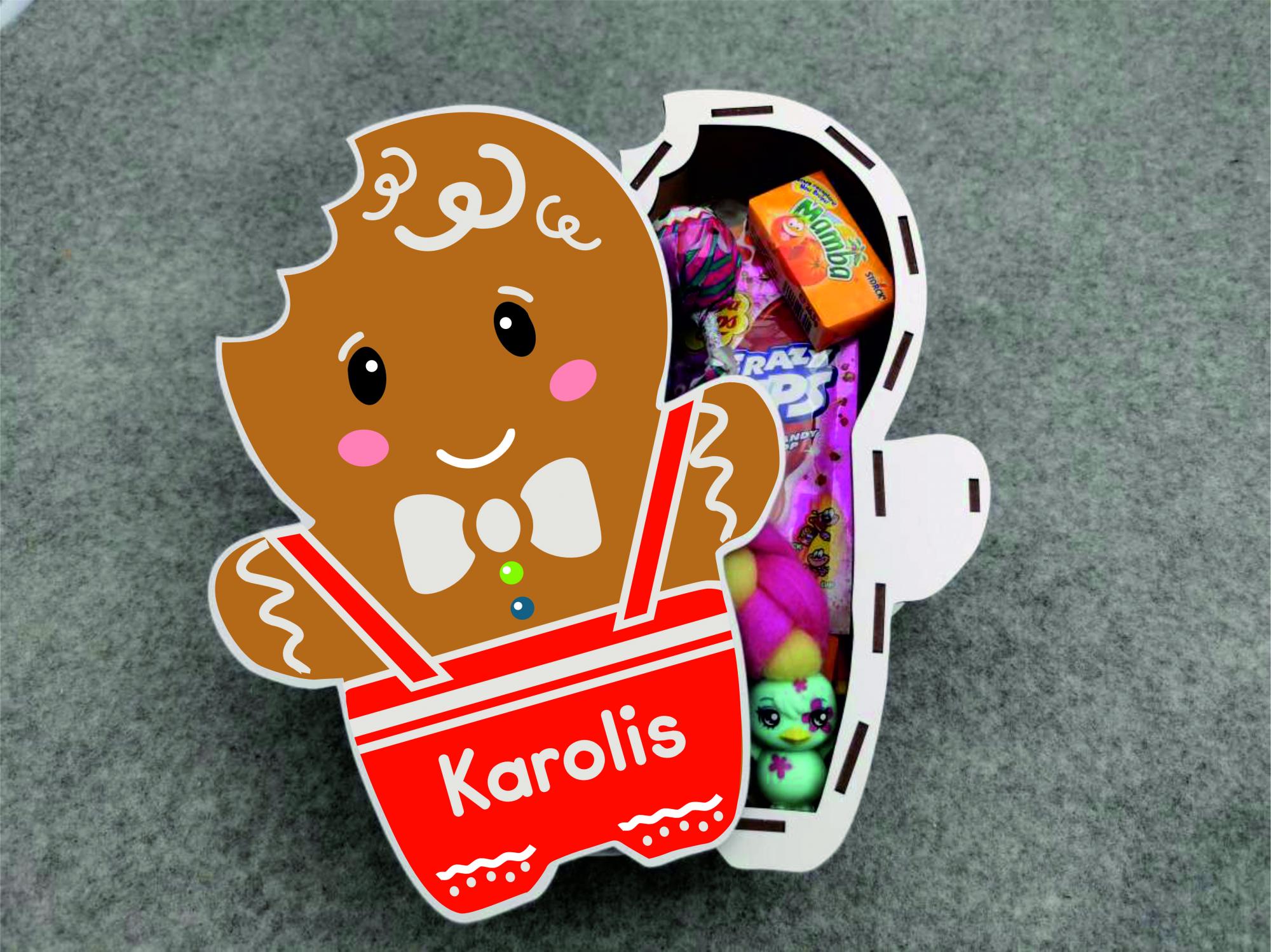 Spalvota vardinė dėžutė „Sausainukas – berniukas”