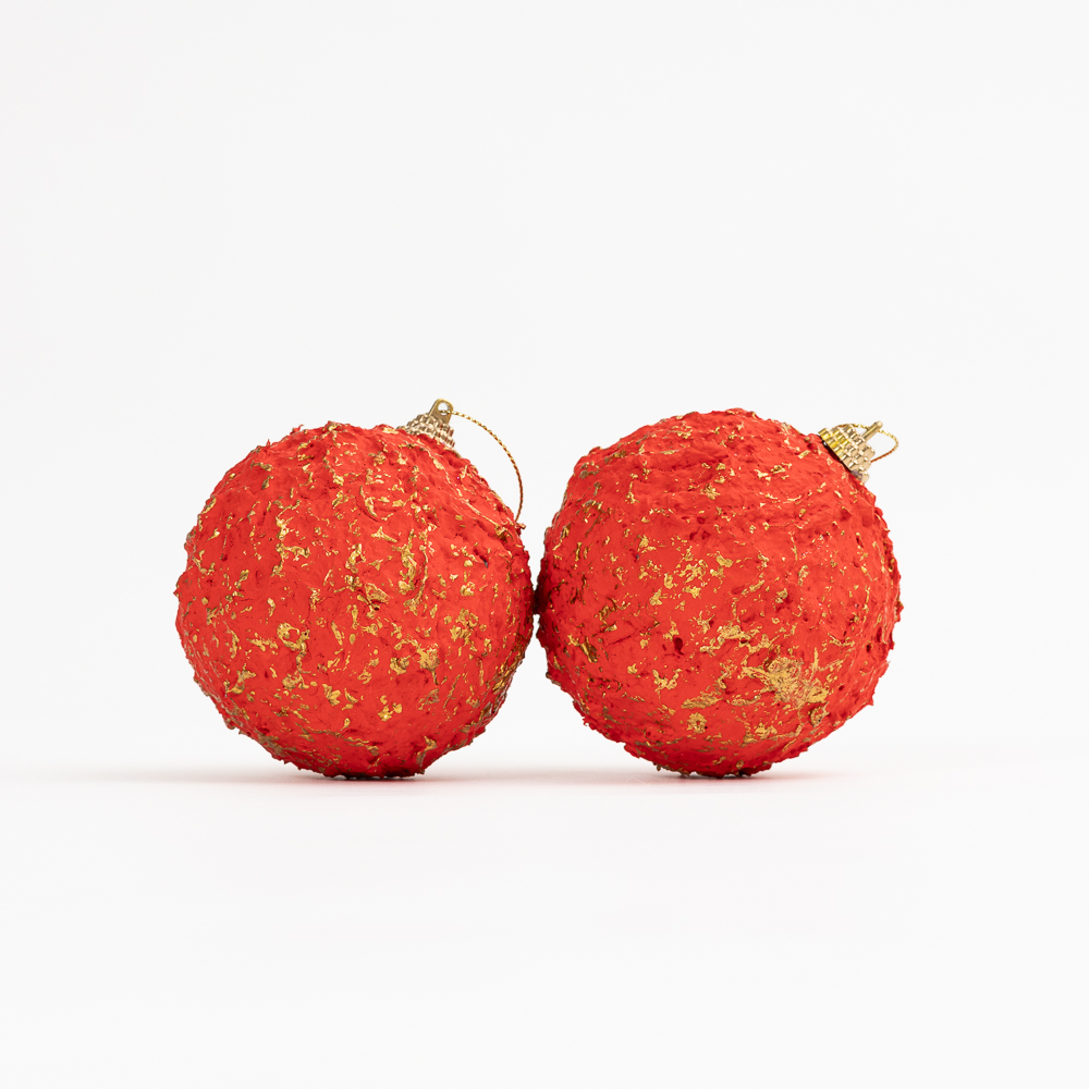 Raudonos spalvos Kalėdų eglutės žaisliukai „Rojo brillante“ (8 cm) - 2 vnt.