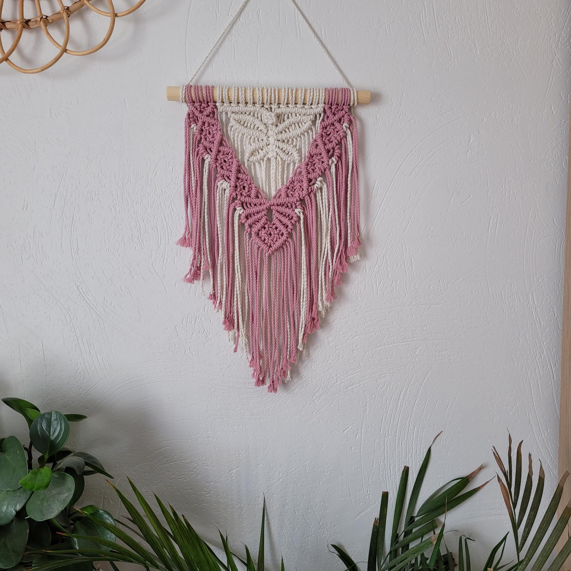 Makrame Boho stiliaus sienos dekoracija Drugelis