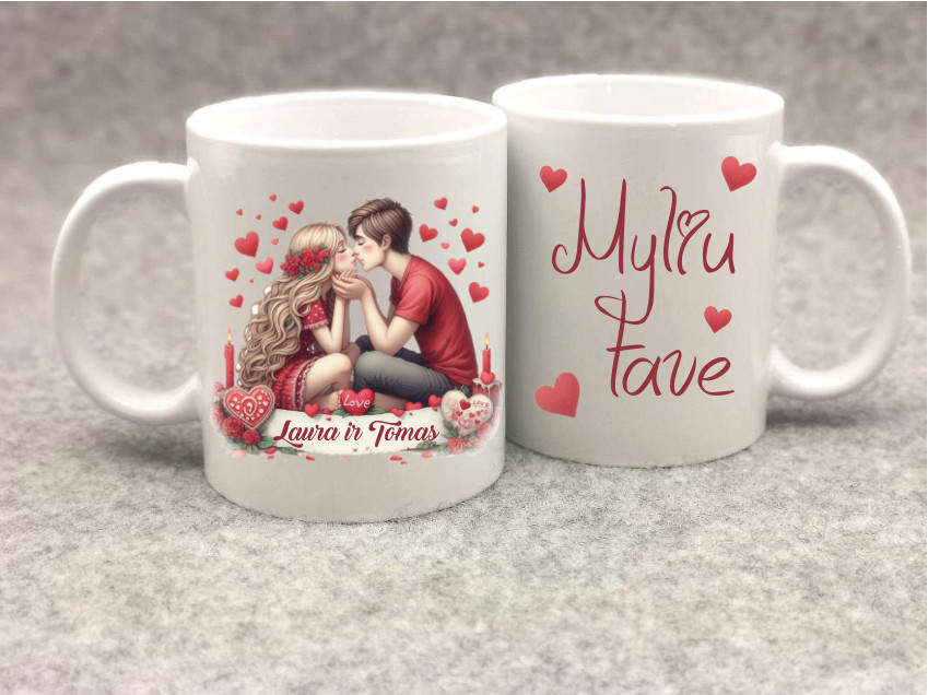 Spalvotas puodelis „Myliu tave”