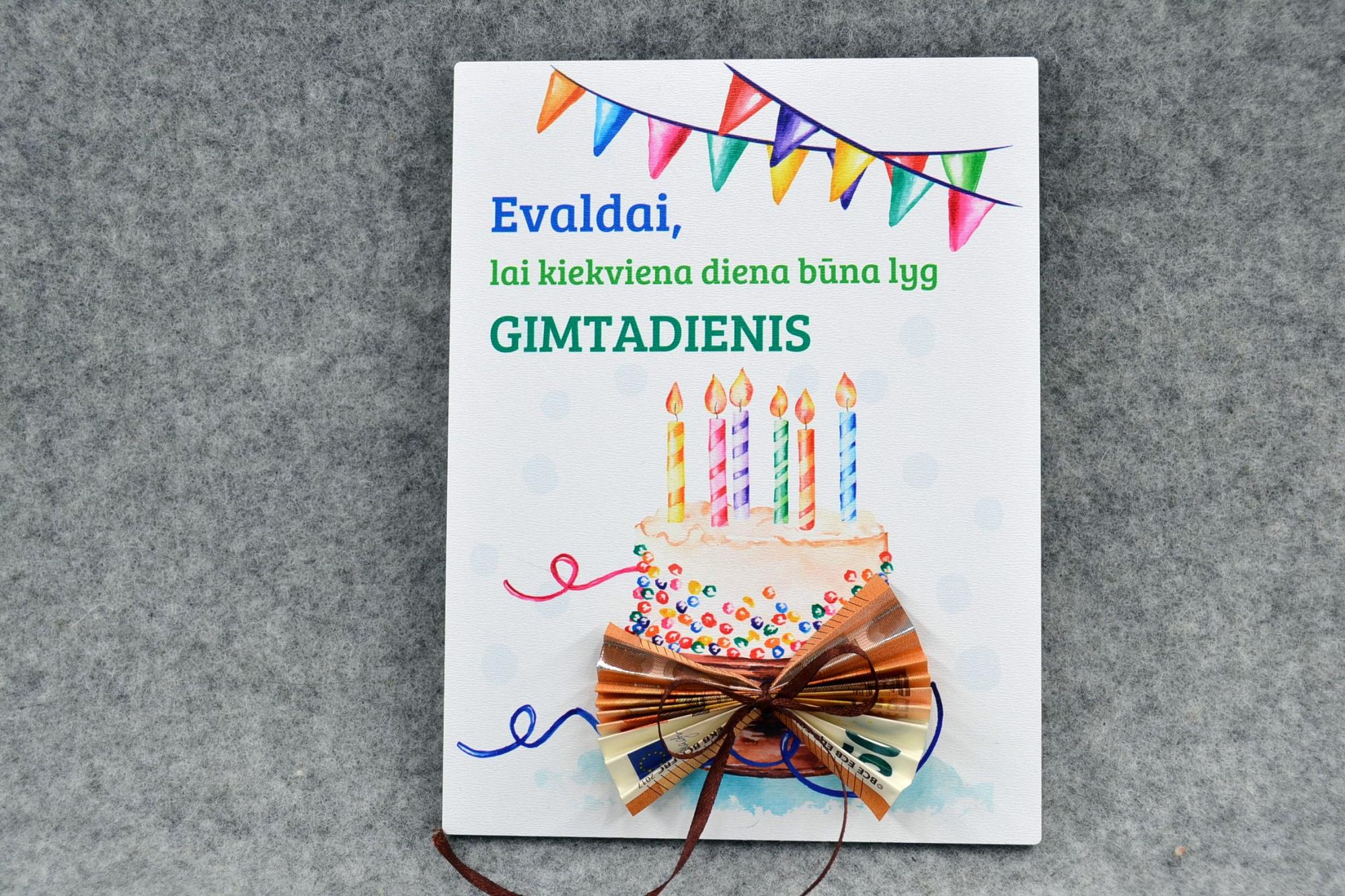Spalvotas pinigų vokelis – atvirutė „Tortas”