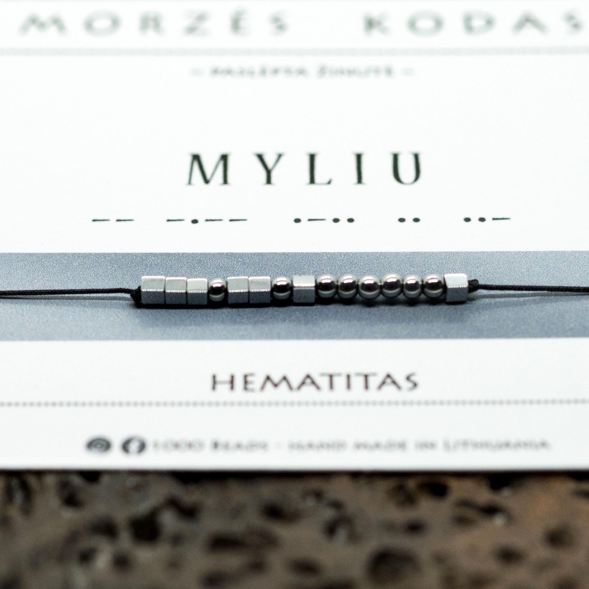 Juodo / raudono siūlo apyrankė Morzės abėcėle „Myliu“, sidabro spalvos