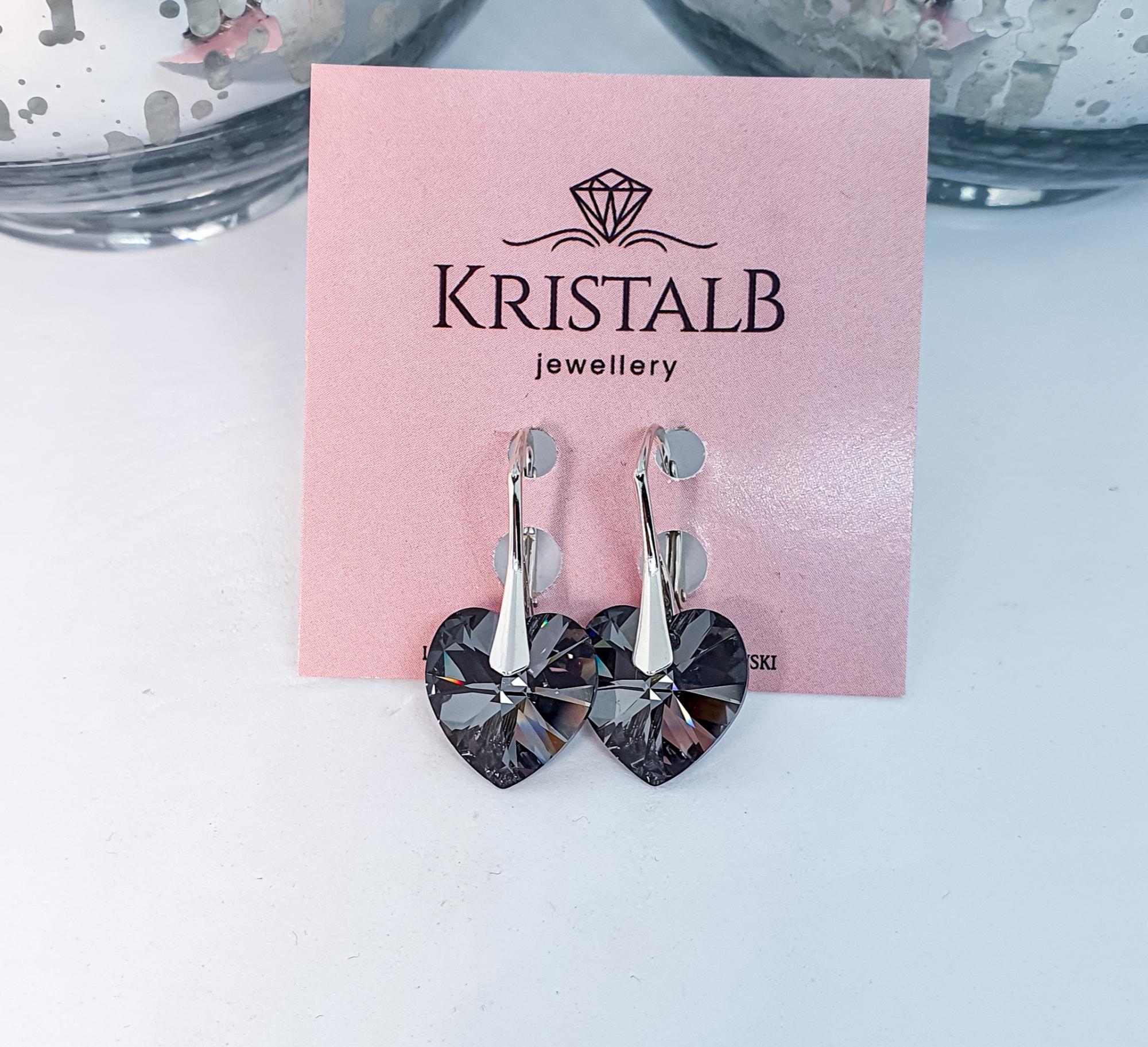 Sidabriniai auskarai „Crystal heart black“