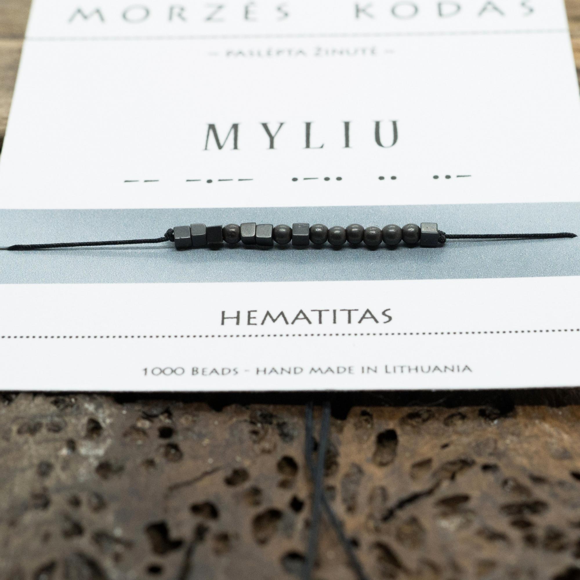 Juodo / raudono siūlo apyrankė Morzės abėcėle „Myliu“, juoda matinė.