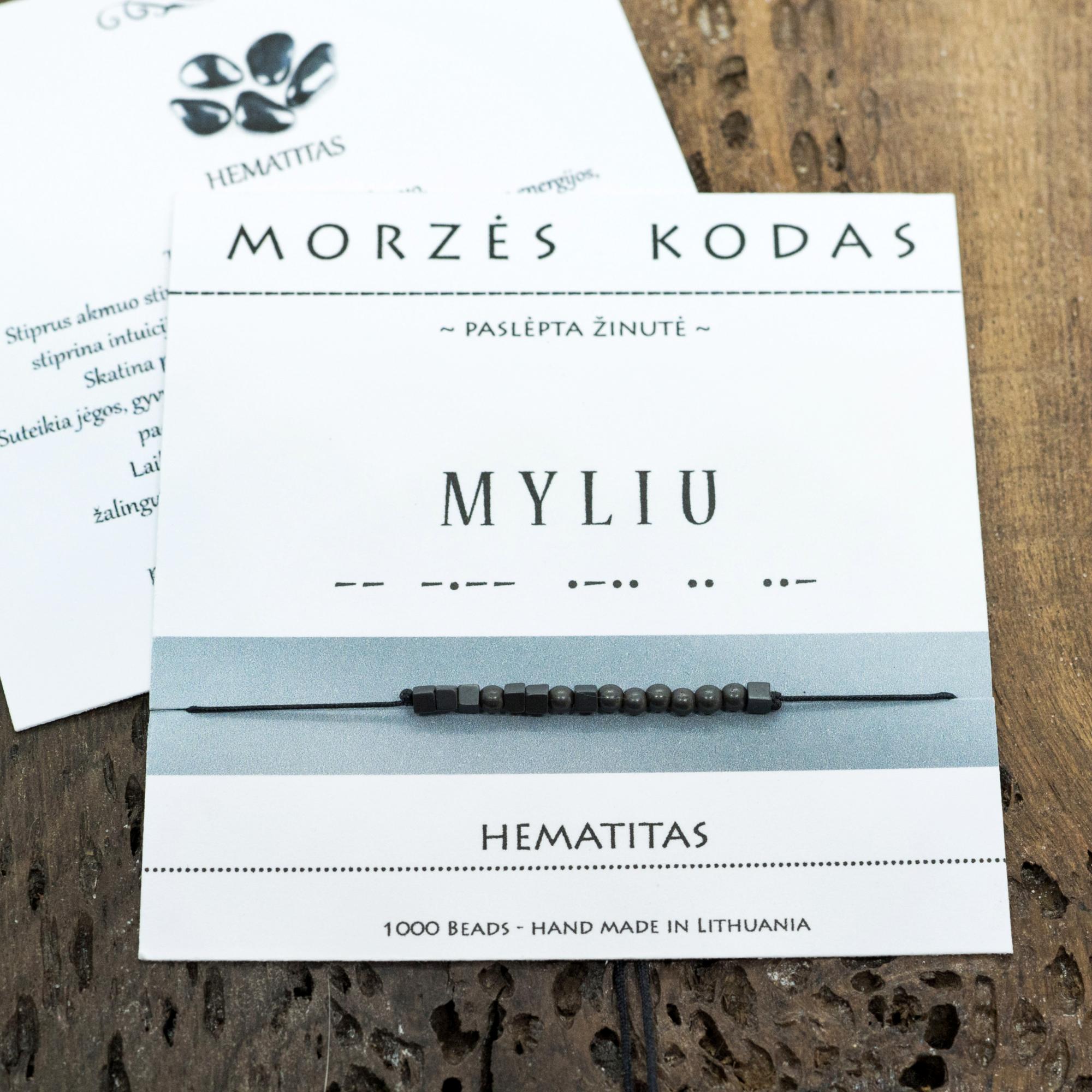 Juodo / raudono siūlo apyrankė Morzės abėcėle „Myliu“, juoda matinė.
