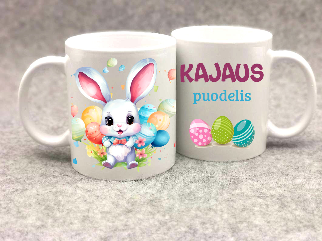 Spalvotas puodelis „Zuikutis su margučiais”