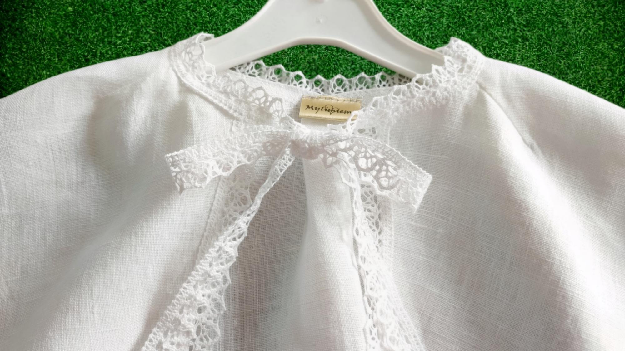 Nėriniuota Lininė Krikšto Skraistė Su Gobtuvu Be Gobtuvo/ Baltas Apsiaustas Berniukams Mergaitėms/ Surišama Pelerina Apeigoms / Removable Collar Baptism Cape