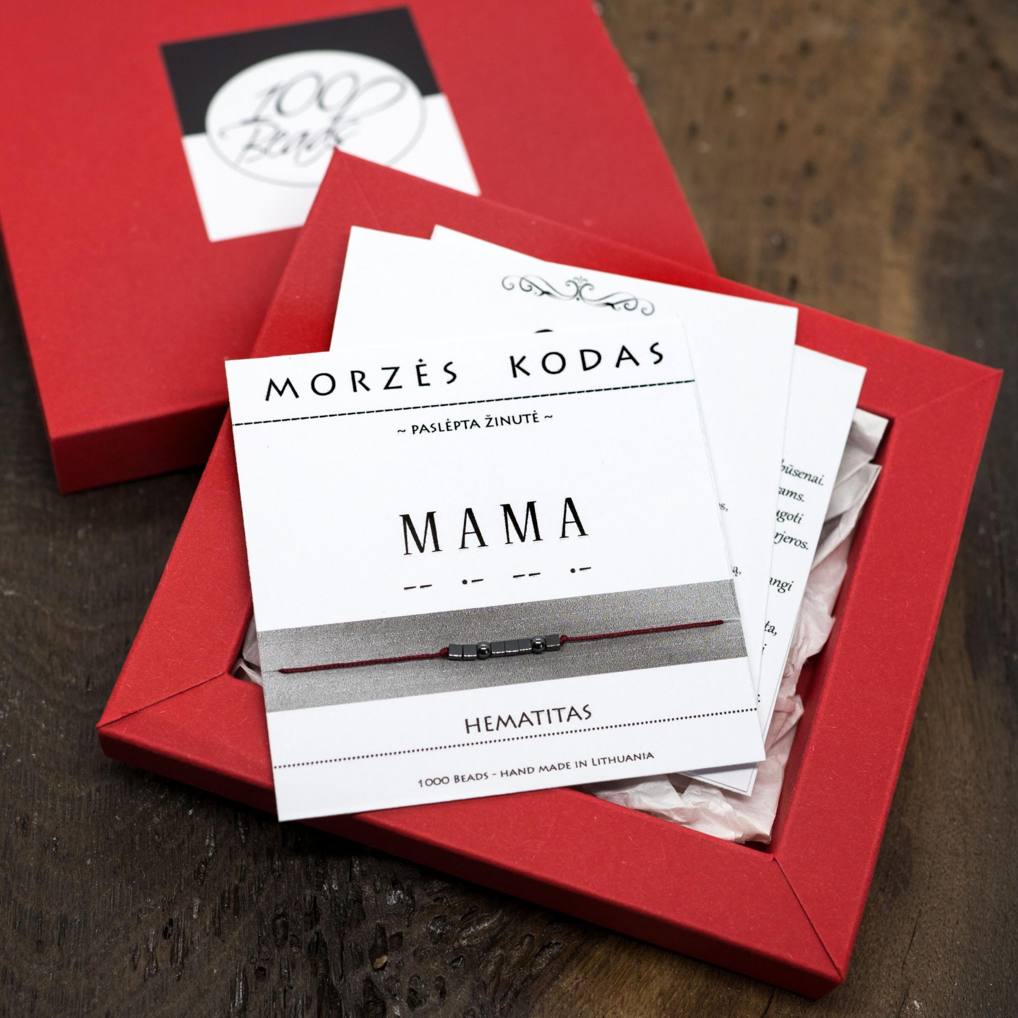Raudono (juodo) siūlo apyrankė Morzės abėcėle „Mama“
