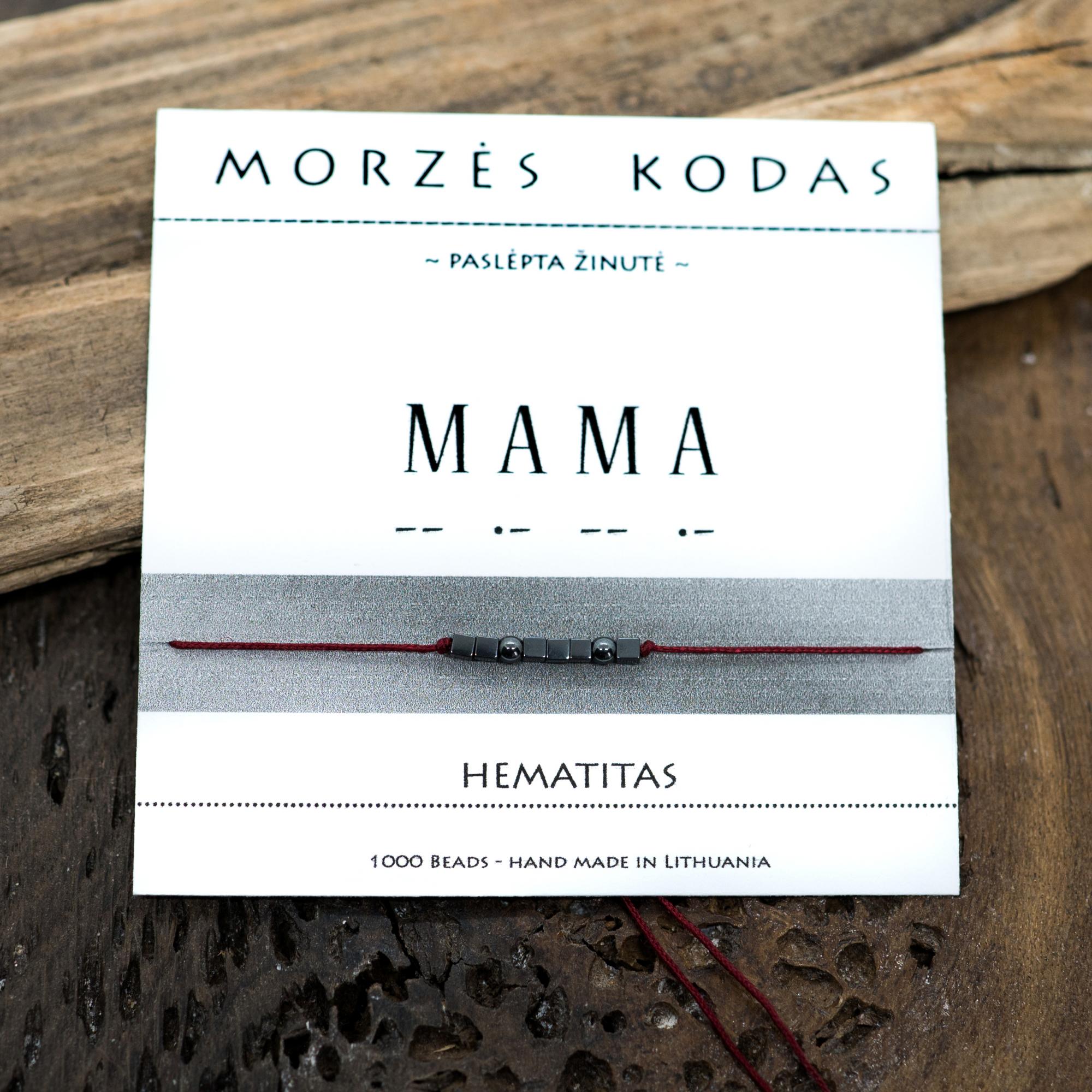 Raudono (juodo) siūlo apyrankė Morzės abėcėle „Mama“