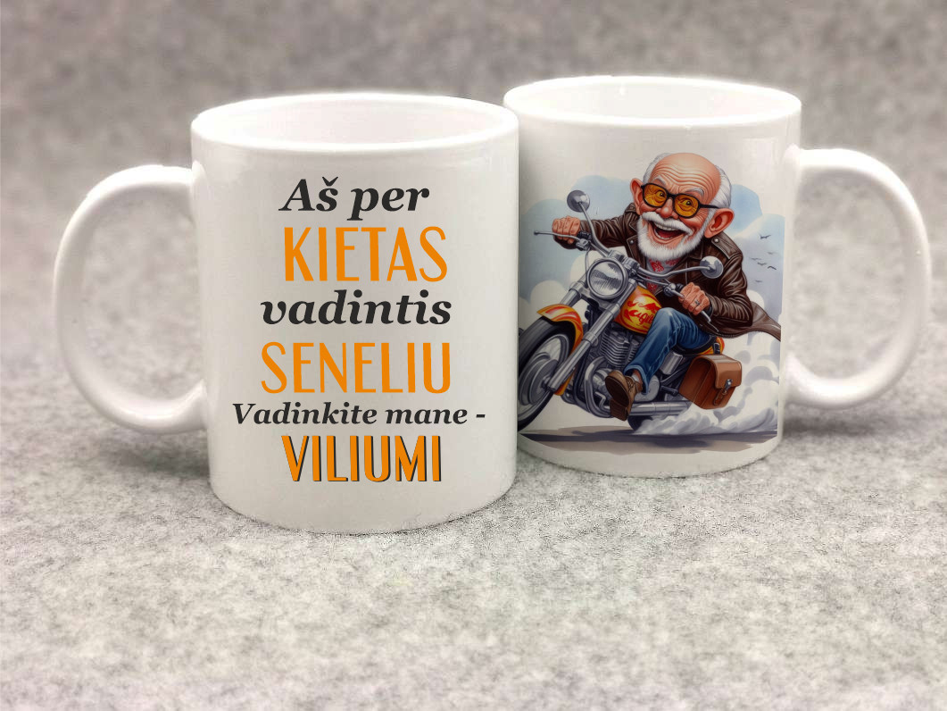 Spalvotas puodelis „Kietas senelis”