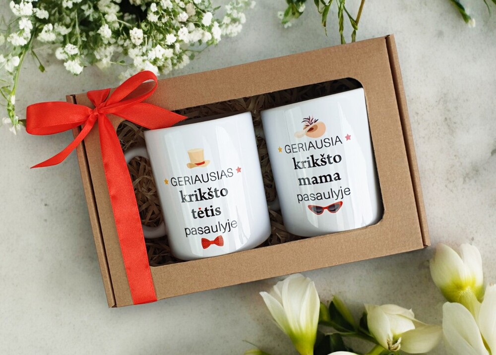 Standartiniai puodeliai „Geriausias krikšto tėtis pasaulyje ir Geriausia krikšto mama pasaulyje“