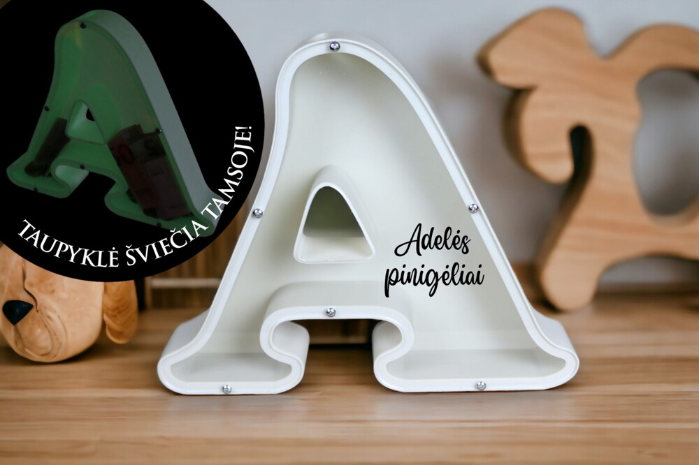 3D Taupyklė Raidė, šviečianti tamsoje (Su Jūsų pasirinkta raide ir vardu)