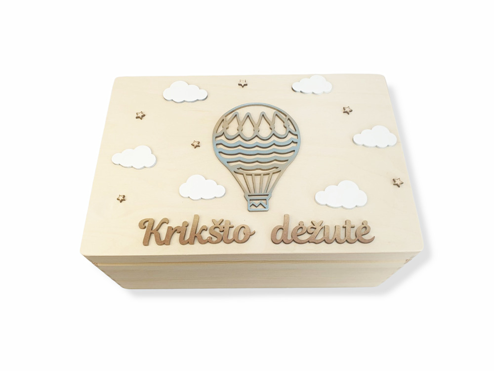 Medinė krikštadėžė su oro balionu „Krikšto dėžutė“