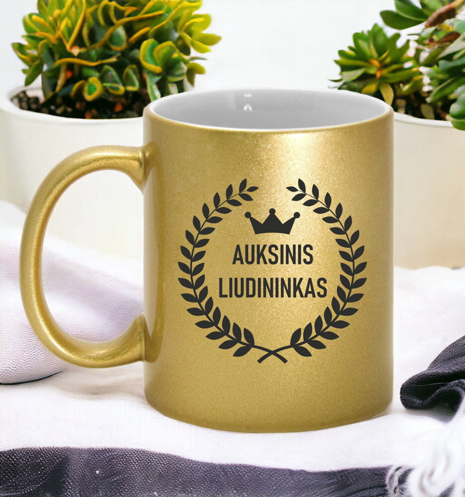 Aukso spalvos puodelis su blizgučiu „Auksinis liudininkas“