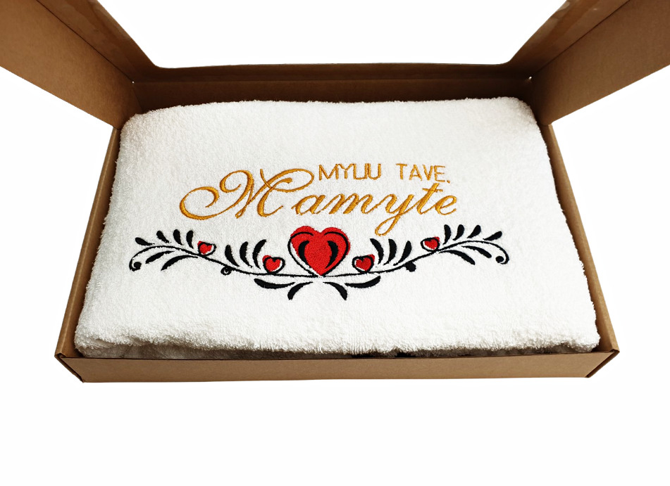 Siuvinėtas rankšluostis „Myliu tave, Mamyte“