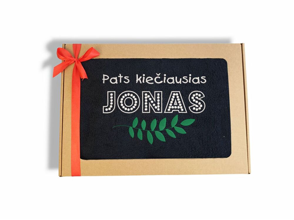 Siuvinėtas rankšluostis „Pats kiečiausias JONAS“