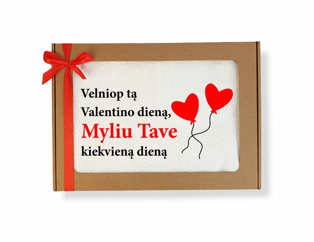 Siuvinėtas rankšluostis „Velniop tą Valentino dieną, myliu tave kiekvieną dieną“