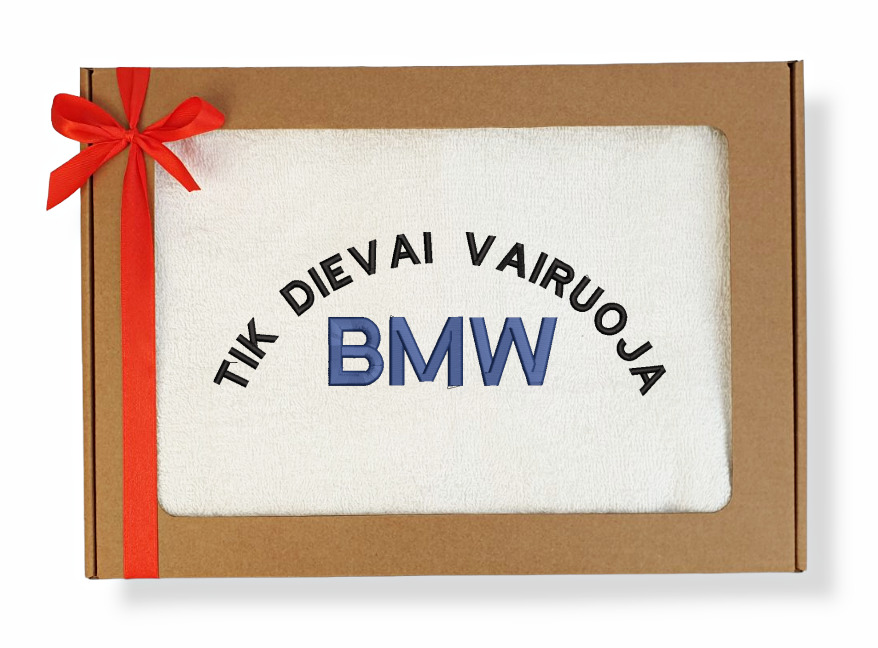 Siuvinėtas rankšluostis „Tik dievai variuoja BMW“