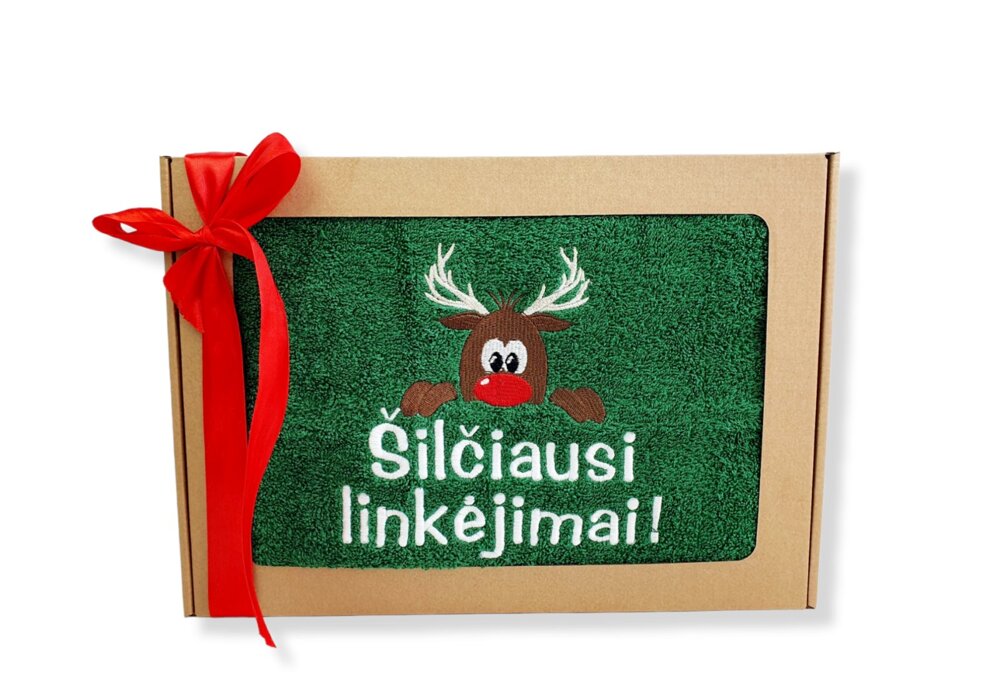 Siuvinėtas rankšluostis „Šilčiausi linkėjimai su briedžiu“