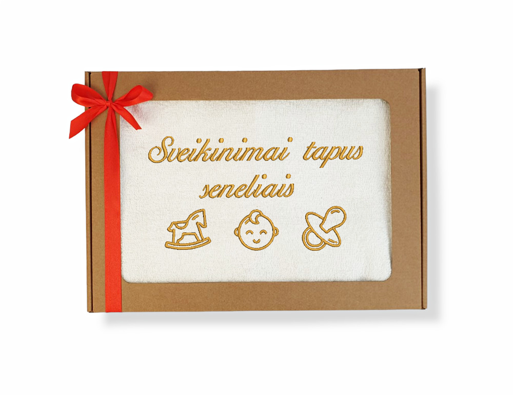Siuvinėtas rankšluostis „Sveikinimai tapus seneliais“