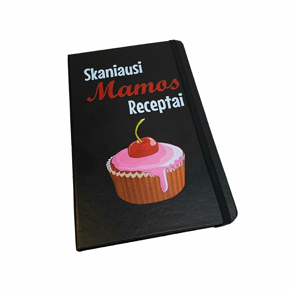 Juoda užrašų knygutė „Skaniausi Mamos receptai“
