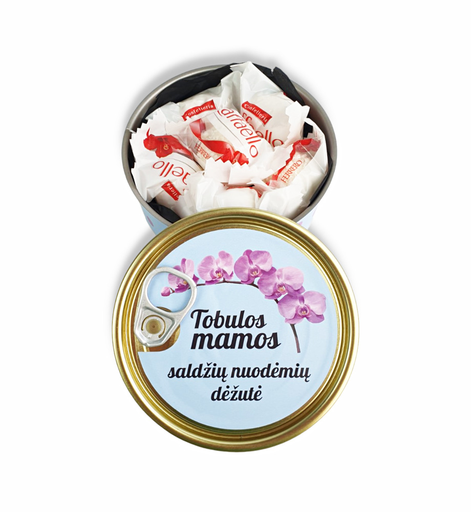 Dovana konservų skardinėje „Tobulos mamos saldžių nuodėmių dėžutė“