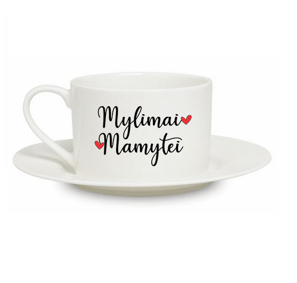 Puodelis su lėkštute „Mylimai mamytei“