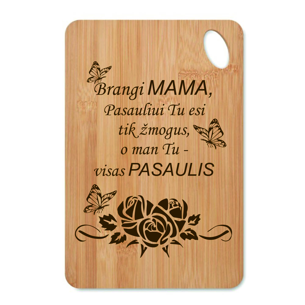 Stačiakampio formos bambukinė pjaustymo lentelė „Brangi mama, pasauliui“