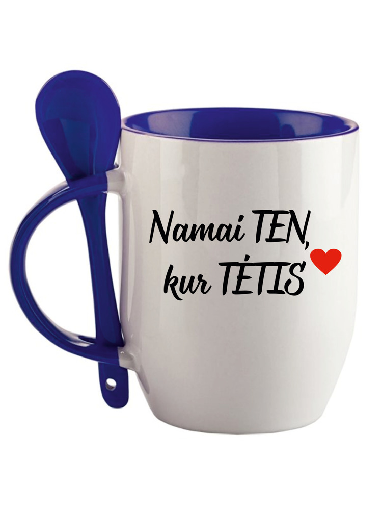 Puodelis su šaukšteliu „Namai TEN, kur TĖTIS“